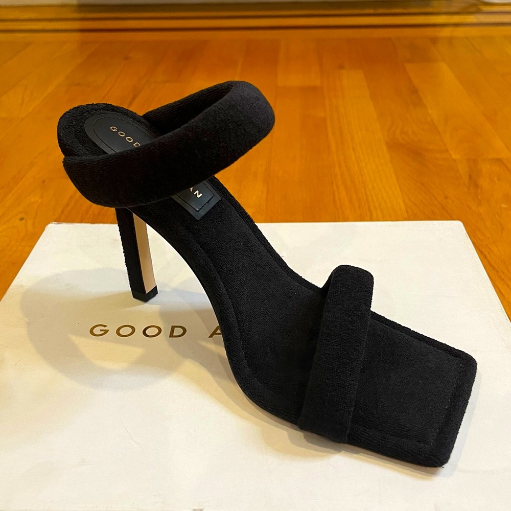 Good American Black Terry Slip On Sandal Shoe Open Toe GA354T-X Size 9.5 NIB NWT